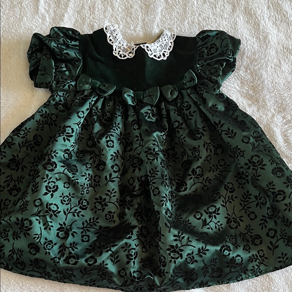 Vintage JOLENE Elegant Green Floral Kids Dress